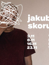 Concert poster: photo of a man with a blurred face and concert dates.