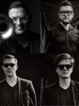 Black and white photos of the band members