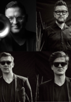 Black and white photos of the band members