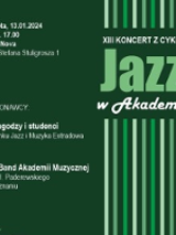 Concert poster in green colours with information about the event.