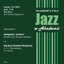 Concert poster in green colours with information about the event.