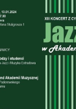 Concert poster in green colours with information about the event.