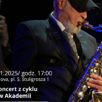 Concert poster with photo of Polish musician Jan Ptaszyn Wróblewski and information about the event.