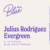Concert poster in white and blue colours: information about the event.