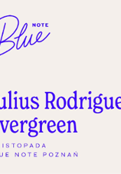 Concert poster in white and blue colours: information about the event.