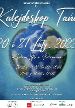 Event poster - information about concerts and the picture of the globe on blue background.
