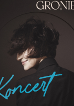 Concert poster: Photo of Katarzyna Goniec with her face covered with hair.