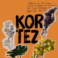 Concert poster: name of the singer Kortez on orange background among flowers