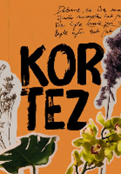 Concert poster: name of the singer Kortez on orange background among flowers