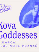 Concert poster: small photo of a woman playing the cello and information about the event. Poster in white and blue colours.