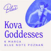 Concert poster: small photo of a woman playing the cello and information about the event. Poster in white and blue colours.