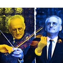 Two photos of Krzesimir Dębski; on one picture Krzesimir Dębski playing the violin.