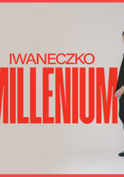 Photo of Iwaneczko, his name and title of the event, grey background.