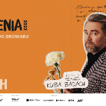 Picture of the artist among flowers on orange background.