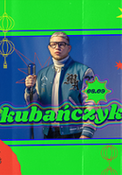 Concert poster with photo of the performer - a young man standing by a microphone.