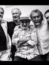 Black and white photo of the band