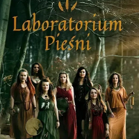 Concert poster: photo of young women in long dreses, trees as a background.