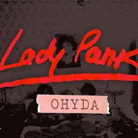 Concert poster: red text - the name of the band, dark background.