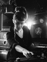 Black and white picture of the artist