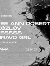 Concert poster: the names of the performers on black and grey photo.