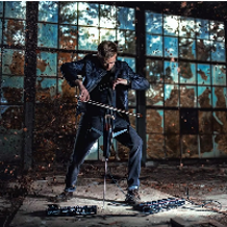 Photo of the artist - a young man playing the cello.
