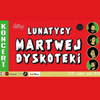Concert poster: the name of the band on red background and small photos of band members on the right side of poster.