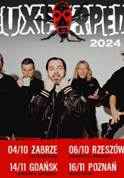 Concert poster: photo of the band and information about the concert tour.