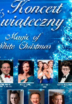 Event poster: small pictures of performers on the blue background; as a background a christmas tree decorated in blue colours. At the top of the poster - the title of the concert.