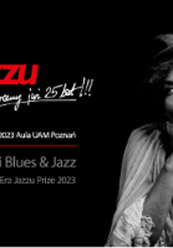 Black and white concert poster with photo of Malia and information about the event. The title of the "Era Jazzu" cycle in red colour.