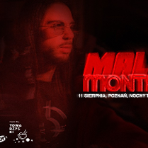 Concert poster - photo of the artist in red and black colours with information about the event