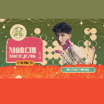 Concert poster - photo of the artist on colourful background and information about the event.