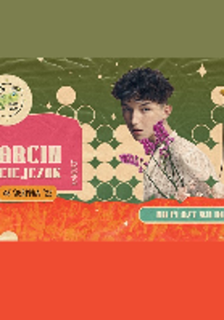 Concert poster - photo of the artist on colourful background and information about the event.