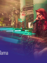 Photo of Margaret singing to a microphone.