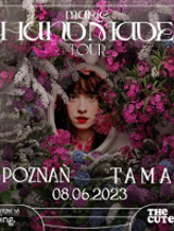 Concert poster: face of a woman among flowers; at the bottom and top of the poster information about the event.