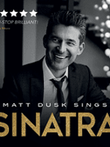 Concert poster - black and white photo of Matt Dusk and the title of the concert