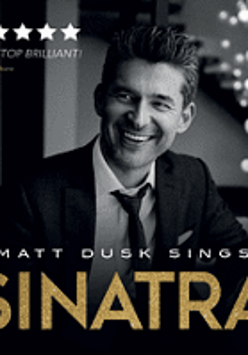 Concert poster - black and white photo of Matt Dusk and the title of the concert