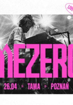 Concert poster - black and white photo of the artist and pink inscriptions - information about the concert