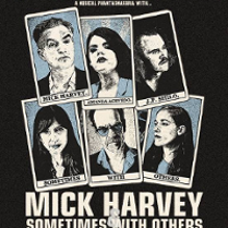 Concert poster: pictures of each of the band members in white frames on black background.