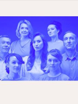 Photo of the band in blue colours.