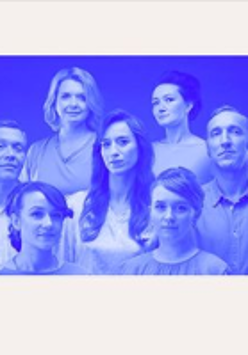 Photo of the band in blue colours.
