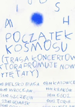 Concert tour poster: blue text on white background - the title of the tour and information about it.