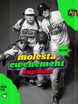 Black and white photo of MOlesta Ewenemet band and information about the event.