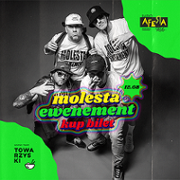 Black and white photo of MOlesta Ewenemet band and information about the event.