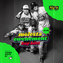 Black and white photo of MOlesta Ewenemet band and information about the event.