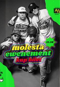 Black and white photo of MOlesta Ewenemet band and information about the event.