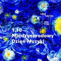 Concert poster: yellow circles on blue background and information about the event.