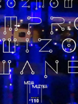 Concert poster in blue and black colours. In the foreground - white text (the title of the event), in the background - photo of a drum.