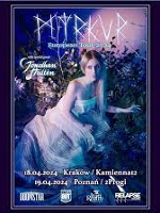 Concert poster in white, blue and black colours: a woman in a white, airy dress and information about the event.