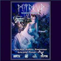 Concert poster in white, blue and black colours: a woman in a white, airy dress and information about the event.