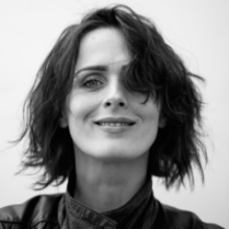 Black and white picture of the artist